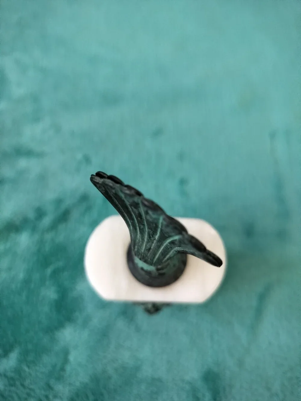 Vintage Italian Alabaster Desk Paperweight - Verdigris Lion Head & Fan Handle